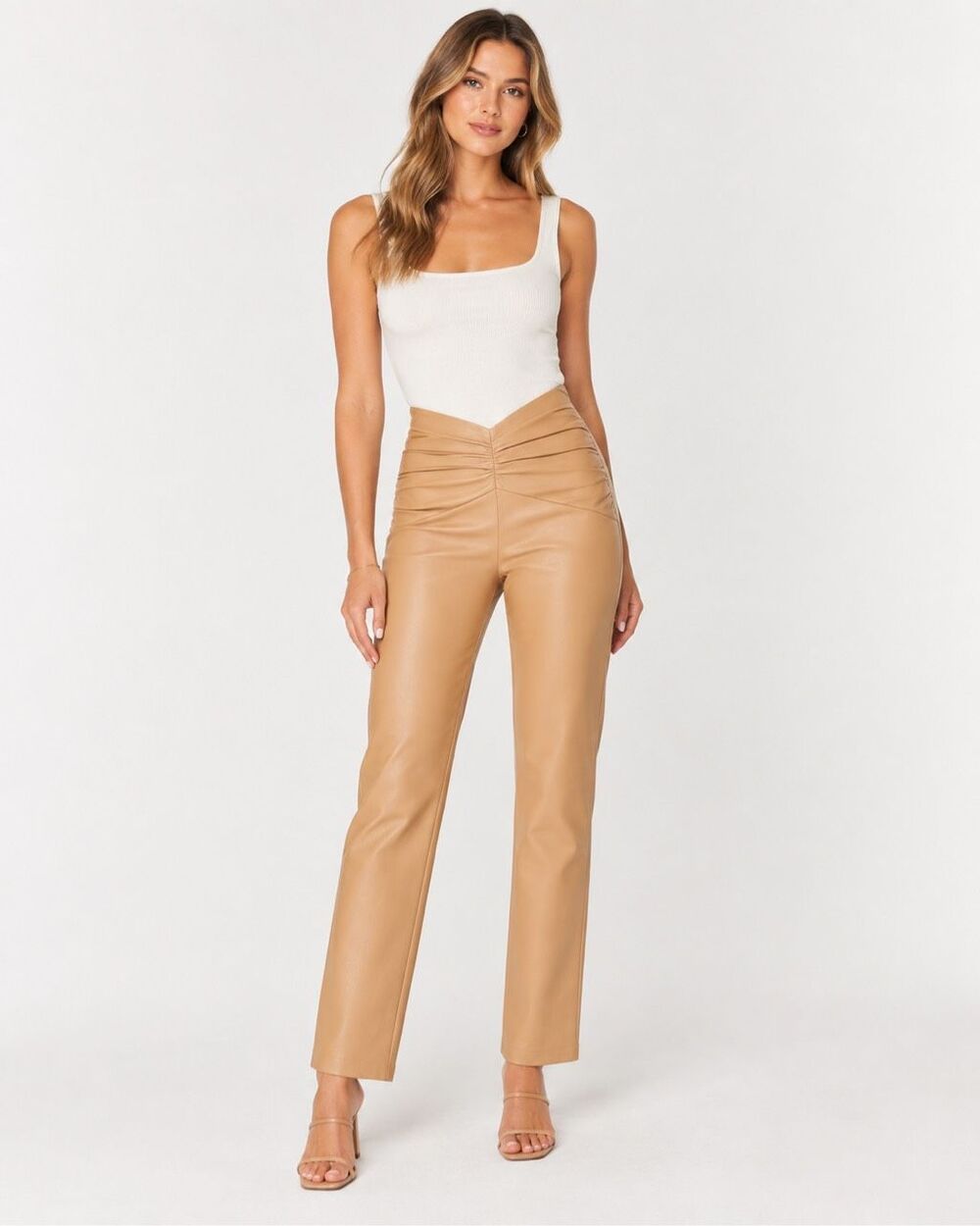 Revolve NBD Sophia Faux Vegan Leather Straight Leg Pants Camel Tan Taupe NWT Siz